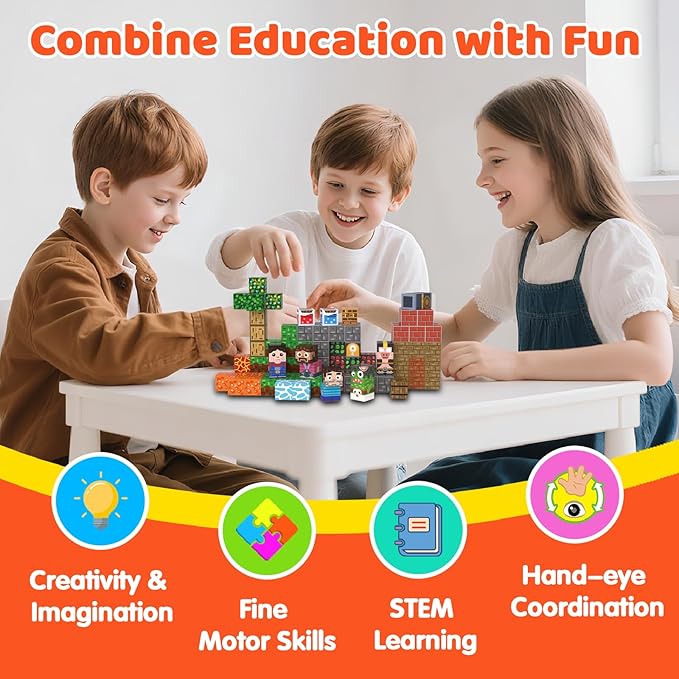 Magnetic Blocks, 150PCS Magnetic Building Blocks, Stacking Magnets for Kids, Sensory Toy for STEM Constructions Magnet Blocks for Boys Girls Age 3+, Christmas Birthday Gifts