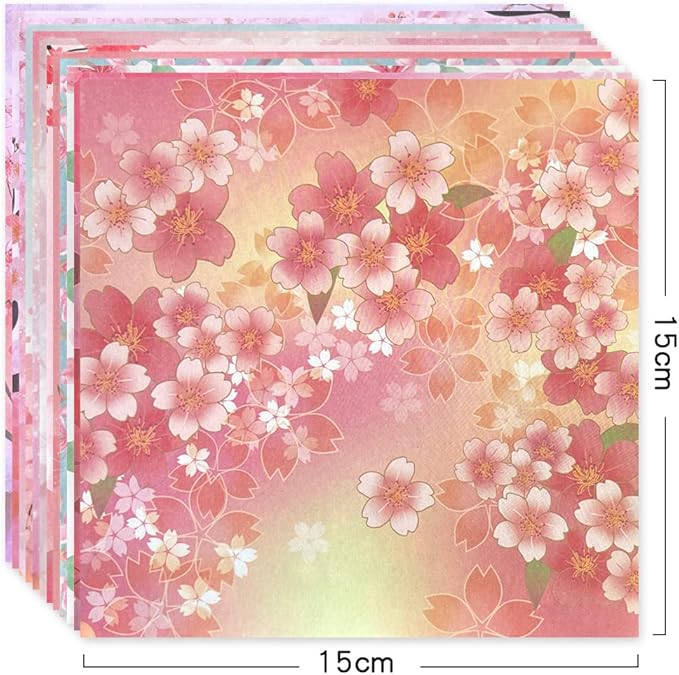 Origami 6x6 Paper Kit 50 Sheets 12 Vivid Colors Double Sided Printed Traditional Patterns Square for Arts Crafts Projects, Japanese Sakuras Flowers Chiyo