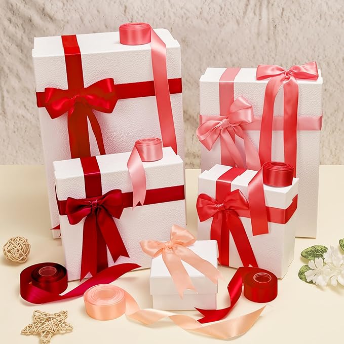 1-1/2 Inch Red Satin Ribbons for Crafts, 6 Rolls Single-Faced Red Assorted Ribbons for Gift Wrapping Flower Bouquet Wedding Invitations Bridal Shower Hair Bows Garland Party Decor
