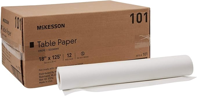 McKesson Medical Exam Table Paper [12 Rolls] – Bed Table Sheet Cover Ideal for Diaper Changing, Waxing, Nursing, Chiropractor, Patternmaking, Tracing - Premium Crepe Paper Roll - White, 18 in x 125 ft