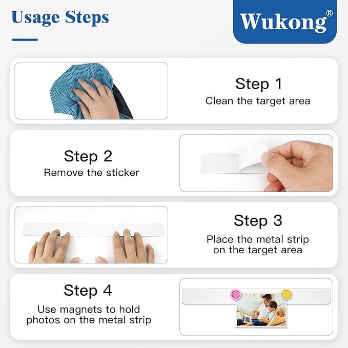 Wukong 6 Pack | 30x3cm(11.81 x 1.18) Magnetic Stainless White Boards Strips, Adhesive Backing Bulletin Bar Board, Memo Board with 16Pcs Colorful Magnets for Office, Home, Photo Wall, Documents