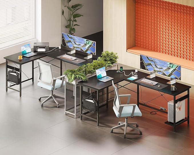 Coleshome 59" L Shaped Gaming Desk with Outlet, L Shaped Desk with CPU Stand, Corner Computer Desk, Home Office Desk, Writing Desk, Black