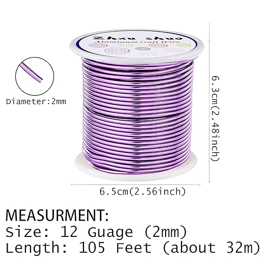 12 Gauge(2mm) Aluminum Wire 35 Yards Anodized Metal Wire for Bonsai Armature Crafting Sculpting Jewelry Craft Making Beading Floral (Light Purple, 12 Gauge)