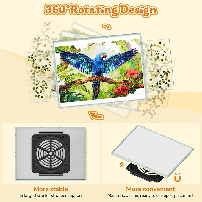 1500 Pieces Rotating Plastic Puzzle Board 3-in-1 Double-Sided/Tilting/Rotating, Portable Table 36.26"x27.6" Spinning Jigsaw Puzzle Table with Cover Lazy Susan Gift for Seniors Adults and Kids