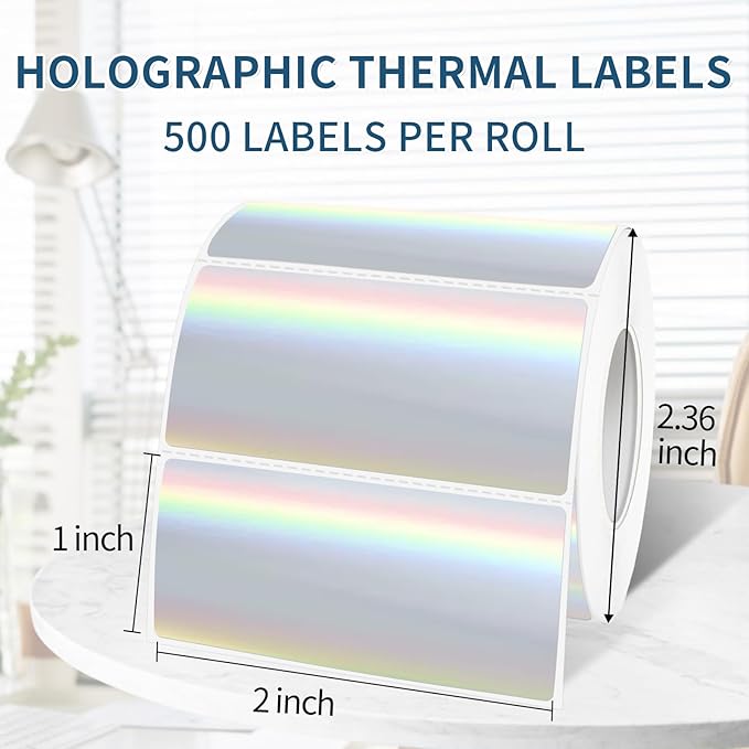 1" x 2" Holographic Thermal Label Stickers,Printable Rainbow Glitter Thermal Printer Sticker Labels for Gift Wrapping, Self-Adhesive Name Price Tag DIY Custom Logo Design (500 pcs)