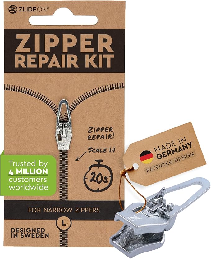 ZlideOn Zipper Pull Replacement - 1pcs, Silver, Narrow (L) - Instant Zipper Replacement Slider