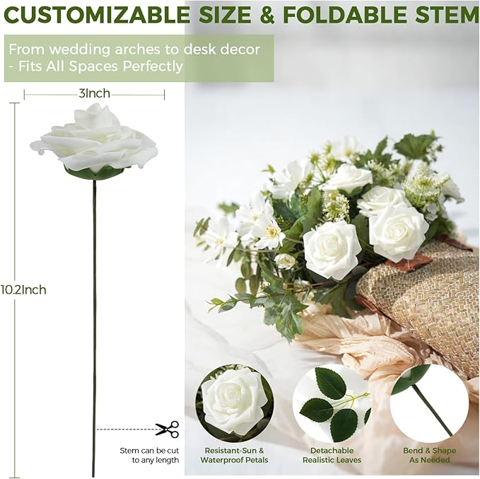 Artificial Flowers Foam Fake Roses 25pcs Royal Blue Roses with Stems for Home Decor DIY Wedding Bouquets Party Bridal Shower Centerpieces Faux Flower Arrangements Tables