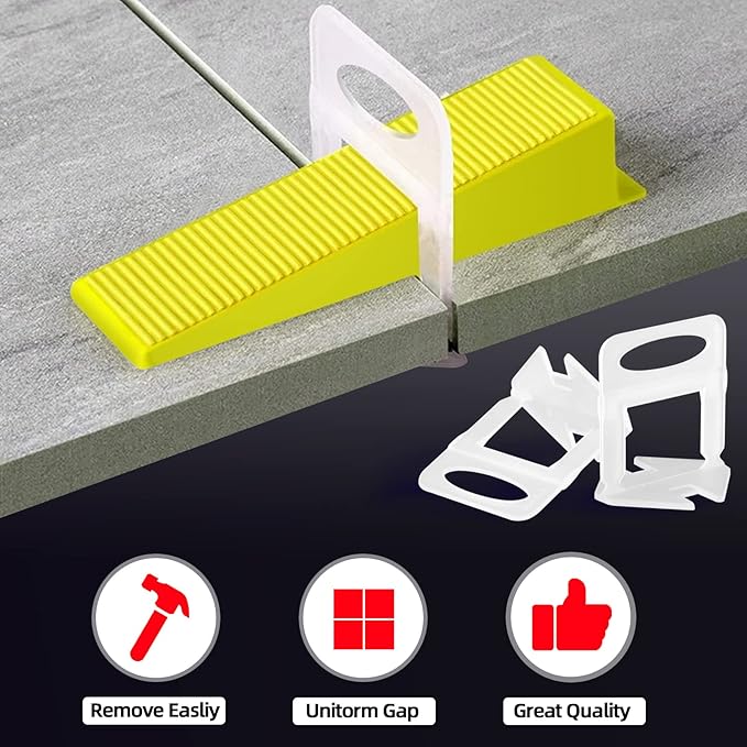 1/16” Tile Leveling System Spacers 2000 PCS Tile Leveling Clips Kit Prevent Tile lippage Leveler Spacers for DIY Professional Ceramic Tile and Stone Installation (1/16 IN, 2000)