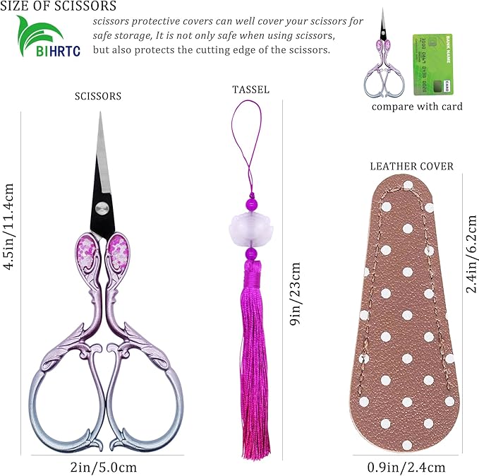 BIHRTC Cross Stitch Scissors Sharp Stainless Steel Dressmaker Scissor with Cover Tassel Vintage Needlework Shears for Embroidery Sewing Machine Needlework Beading DIY Threading