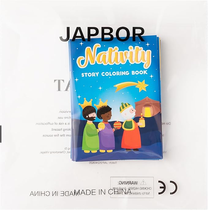 JAPBOR Christmas Nativity Coloring Books - 24PCS Mini Xmas Christian Story Color Book Bulk for Kids Party Favors, Religious Bible Small Colour Pages for School Classroom Church Drawing Painting Games
