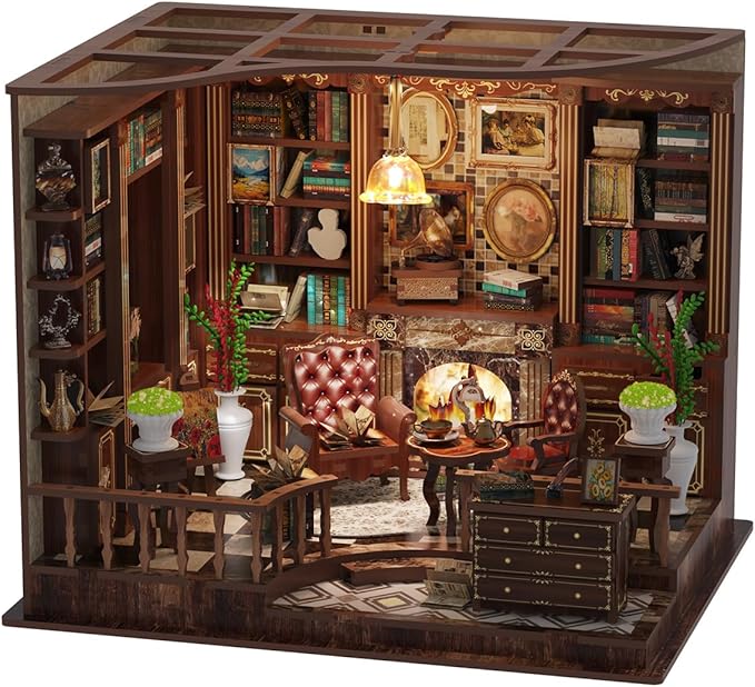 Book Nook Kit - DIY Miniature House Dollhouse 3D Puzzles for Adults and Teens - Gifts for Family and Friends Bookshelf Decor Tiny House Model Build with LED Light (AW02-001)