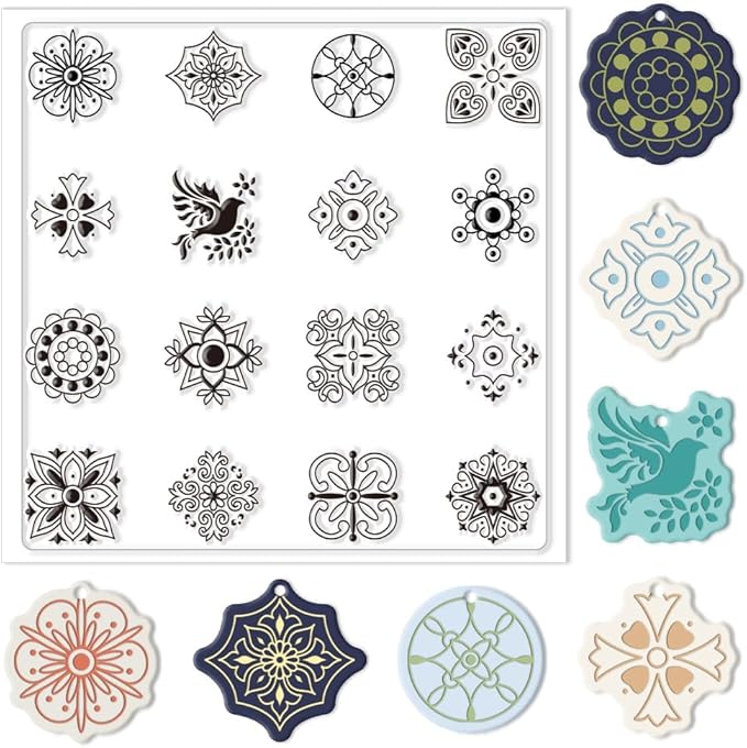 CHGCRAFT Polymer Clay Texture Sheets Boho Polymer Clay Texture Mat Silicone Texture Stamp Clay Modeling Pattern Pad Silicone Clay Texture Mat for Making Earrings Jewerly 5.5x5.5inch