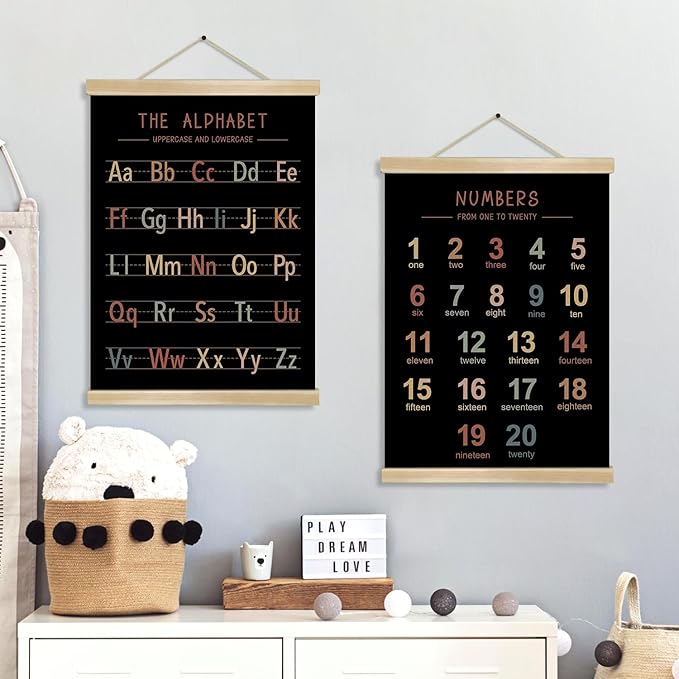 Alphabet and Numbers Wall Chart Set of 2 ,Kids Educational Posters,ABC and 1-20 Number Learning Banners for Toddlers, Preschool Classroom, Homeschool, Nursery, Playroom Decor 14 x 18.5 Inch (colorful)