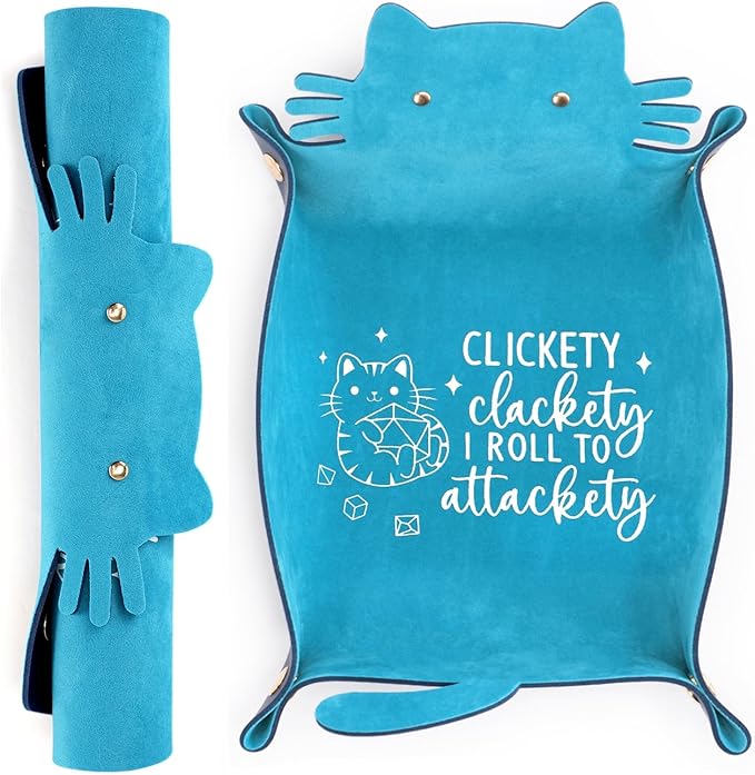 Blue Cat Dice Tray Novelty Purple Cat Shape PU Leather Dice Tray for Rolling Portable Dice Holder Desk Organizer DND Accessories Unique Gift for RPG Game Players