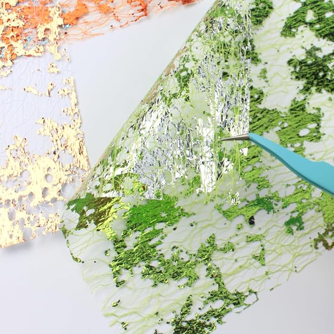 A5 Size Colorful Foil Textured Fabric Art Paper Scrapbooking Decorative, 20 Sheets Sparkle Metallic Lace Mesh for Crafts, Junk Journaling Supplies, Card Making, Collage