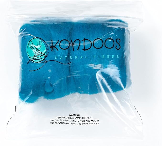 Colored Natural Wool roving, 8 OZ. Best Wool for Needle Felting, Wet Felting, handcrafts and Spinning. (Turquoise)