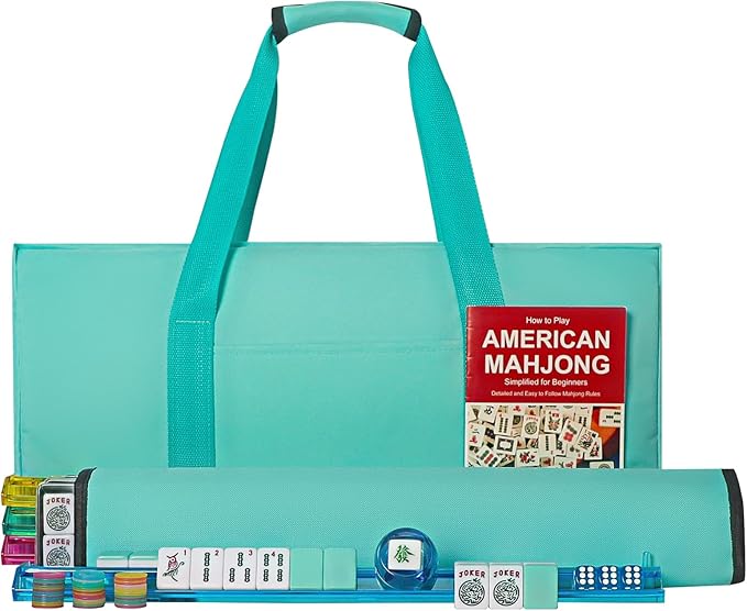 American Mahjong Game Set, 166 Light Green Tiles, 4 All-in-One Color Rack/Pushers, Complete Mahjong Tile Set, Light Green Carrying Bag