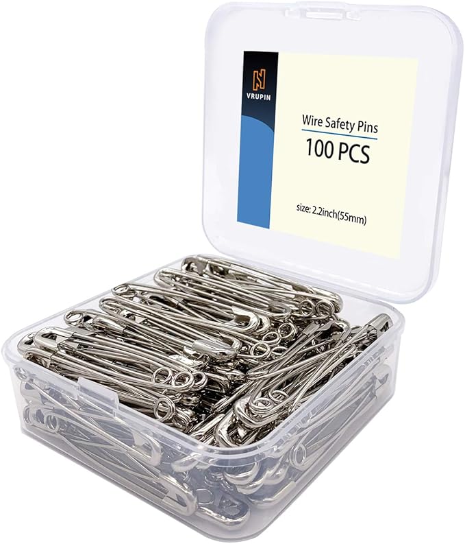 vrupin 100PCS-2.2In Safety Pins,Stainless Steel Safety Pins,Safety Pins Bulk Metal Silver Sewing Pins Clothing Clips Tool 55mm Decorative Safety pins