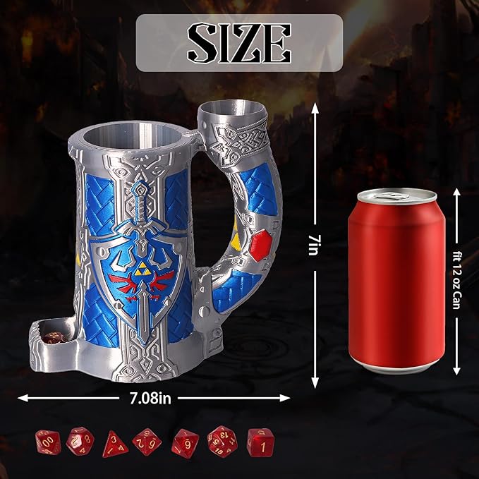 Dice Tower Mug, Dice Rolling Tower, Comes with 7 PCS Dice Set, Suitable for DND Dungeons and Dragons, Tabletop Games, Available As Drink Holder, D&D Gifts, DND Accessories (Blue-Gray)