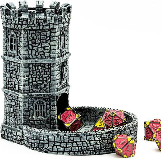 Dice Tower D&D Castle Dice Rolling Tower for Role Playing Game | Easy Roller Perfect for DND Tabletop Game and RPG (Grey)