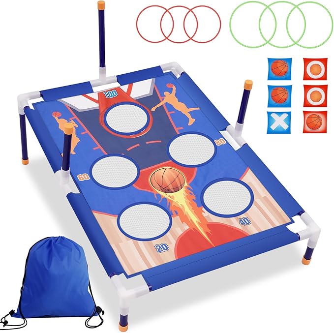 Outdoor Games Bean Bag Toss for Kids, Cornhole Set Ring Toss Games for Lawn, Yard, Camping