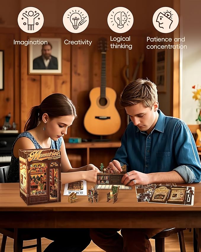 CUTEBEE Book Nook Kit - DIY Miniature House Dollhouse Kit for Adult and Teens, Booknook Bookshelf Decor Alley Model Build with LED Light, Gifts for Family and Friends (Memories Music Bookshop)
