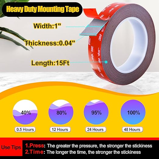1" Width Double Sided Foam Tape, Made of 3M VHB, Waterproof Outdoor Automotive Decor Wall Tape, Heavy Duty Mounting Tape, Super Strong Adhesive Tape, 15Ft Length