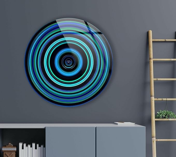 My Photostation.com 39,4''(100cm) Diameter Blue and Green Round Glass Wall Art Tempered Glass Printing Wall Decor Large Wall Art Wall Hangings