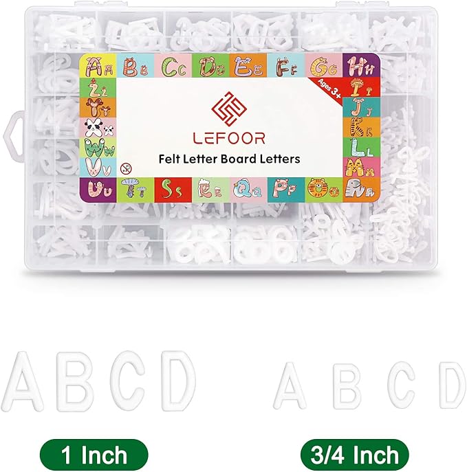 Letter Board Letters Only,646 PRE-Cut Characters (3/4 and 1 Inch,White) with Sorting Tray,Felt Letter Board Letters (Choice B)