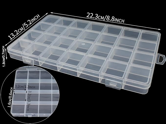 4Packs 28 Grids Bead Organizer Plastic Organizer Box with Fixed Dividers-Jewelry, Accessories, and Small Parts Container Clear Box for Jewerly Beads, Sewing, Drawing