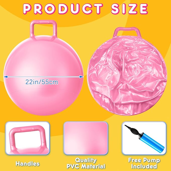 Lewtemi 3 Pcs 22 Inch Bouncing Ball with Handle, Outdoors Hopper Jumping Hopping Ball and Air Pump for Sports Exercise (Light Pink, Light Blue, Purple)
