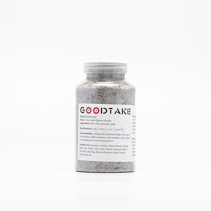 GOODTAKE Concrete Pigment Powder, Grey Iron Oxide Cement Dye for Pastel Tile Paint, Mortar, Grout (16 oz)