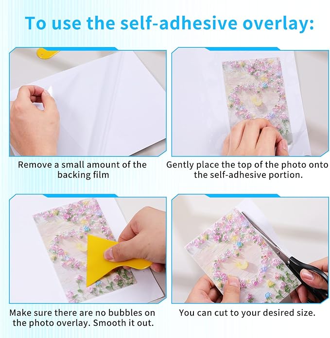 100 Pack Matte Self Adhesive Laminating Sheets, Clear Laminating Sheets Holographic Sticker Paper Clear Vinyl, Matte Finish Self Sealing Lamination Sheet, with Scraper, 8.38" x 11.8"