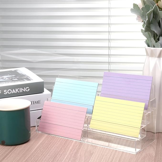 4 Tier Index Card Display Stand 3x5 Acrylic Card Holder for Desk File Note 8 Pockets Clear Postcard Stand Index Card Rack Acrylic Business Card Stand for Office Classroom 10.8 X 4 X 5.1 No Index Card
