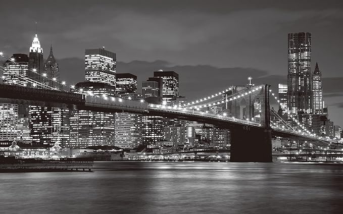 Brooklyn Bridge and New York City Wall Murals Large Photo Wallpaper Murals for Wall Living Room Bedroom Dining Room（Not Peel and Stick）