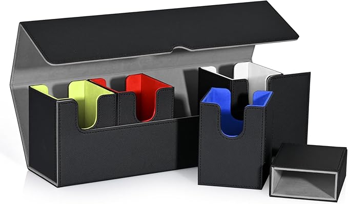 Card Deck Box with Dice Tray for MTG, 5 in 1 Card Deck Case Holds 800+ Unsleeved Cards, Strong Magnet Organizer Compatible with Yugioh TCG Sports Cards (Colorful)