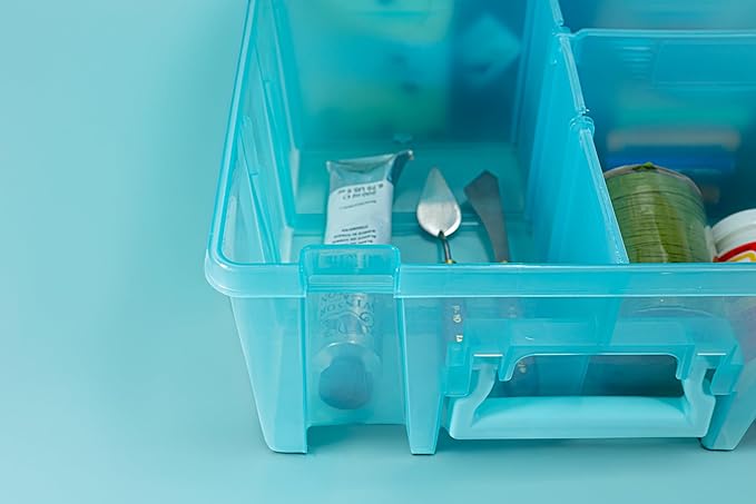 ArtBin 6990AA Super Satchel Double Deep Compartment Box - Art Storage with 8 Removable Compartments, Smart Closure for Craft Supplies (Aqua Mist- Pack of 1)