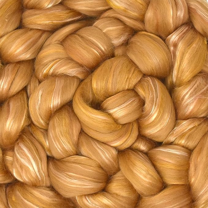 Merino Silk Luxe Tonal Designer Blend. Superfine Merino, Mulberry Silk, Tussah Silk. Top Roving for Spinning or Felting. Toffee Whisper 4oz