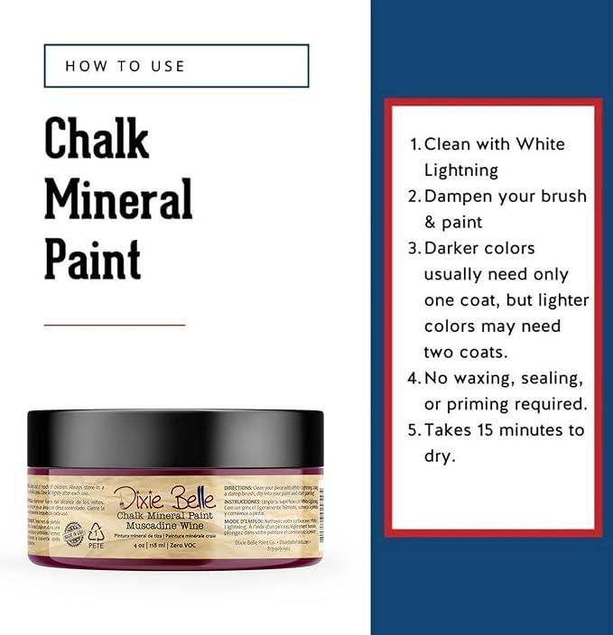 Dixie Belle Paint Company Chalk Finish Furniture Paint - Muscadine Wine (4oz) - Matte Red Wine Chic Chalk Mineral DIY Furniture Paint