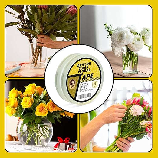 2Packs Clear Floral Tape - 1/4" Wide Floral Vase Tape, Clear Waterproof Floral Tape for Fresh Flower Bouquets and Flower Arrangements Crafts (0.25inch*2Packs)