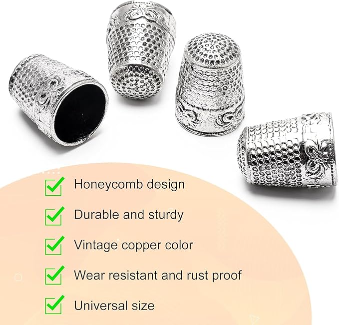 4Pack Thimbles for Hand Sewing, Sewing Thimble Hand-Working Sewing Thimble Finger Protector (Silver)
