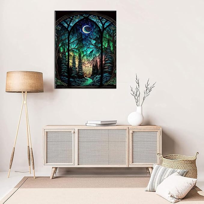 Starry Night Stamped Cross Stitch Kits - Tree Counted Cross Stitch Kits for Beginners Adults Needlepoint Moon Cross-Stitch Patterns Dimensions Needlecrafts Embroidery Kits Arts and Crafts