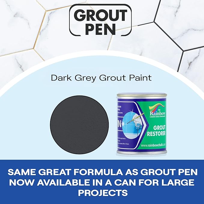 Grout Pen Grout Paint: Waterproof Tile Paint Grout Refresh Restorer for Floor, Kitchen & Bathroom Shower Tiles - Can Size for Larger Projects - Dark Grey - 125ml (4.2oz)