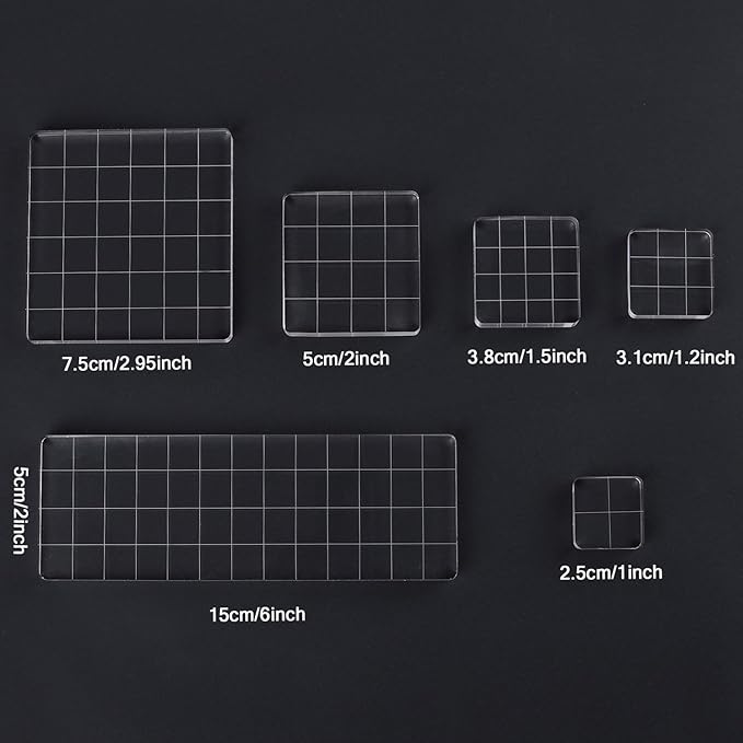 Whaline 6 Pieces Acrylic Stamp Block Clear Stamping Tools Set with Grid Lines for Scrapbooking Crafts Card Making, Assorted Sizes