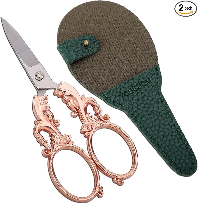 Sewing Scissors, Multipurpose Craft Scissors with Sheath for Arts Crafting Office Home School Paper Fabric Cutting Sharp Shears, 5.3in Rose Gold Big Handles