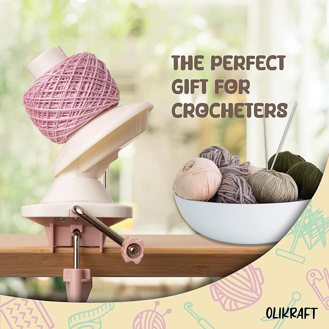 Olikraft Manual Yarn Winder | Yarn Ball Winder, Roller, Baller Crochet Spinner for Crocheting | Clamp for 1 3/4" Surfaces | Create Cakes up to 4oz