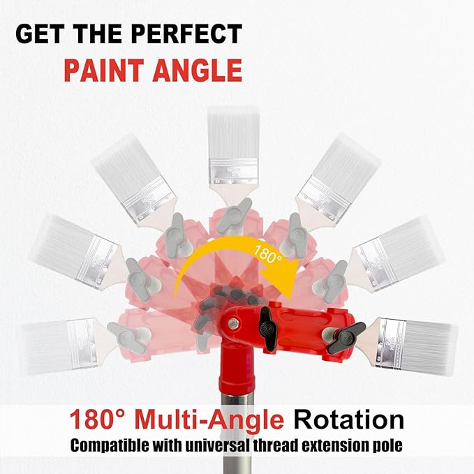 Multi Angle Paint Brush Extender V2, Long Handle Paint Brush, Extension Pole Attachments for Paint Roller, Paint Edger Tool for High Ceilings, Corner Painting Tools for Paint Extension Pole (Red)