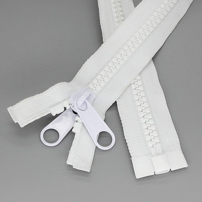 Leekayer 2PCS #10 48 Inch Heavy Duty Zippers for Sewing Separating Large Plastic Zippers White Tape with Double Pull Tab Slider, Sleeping Bag, Boat, Canvas, Cover, Trampoline, Dog Bed,Tent (48" 2pcs)