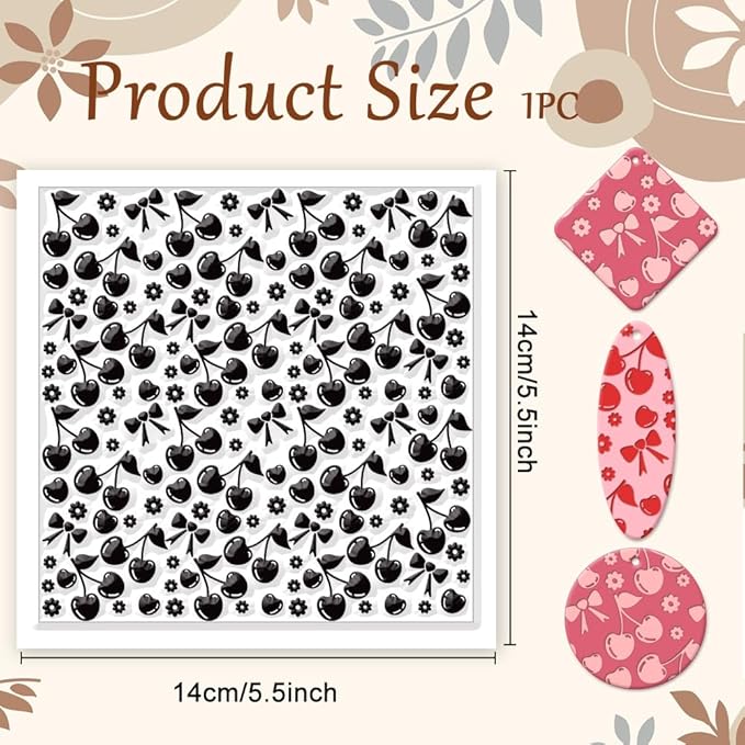CHGCRAFT Cherry Polymer Clay Texture Sheets Flowers Bow Silicone Texture Stamp Clay Modeling Pattern Pad Texture Sheets for Polymer Clay Making Earrings Jewelry