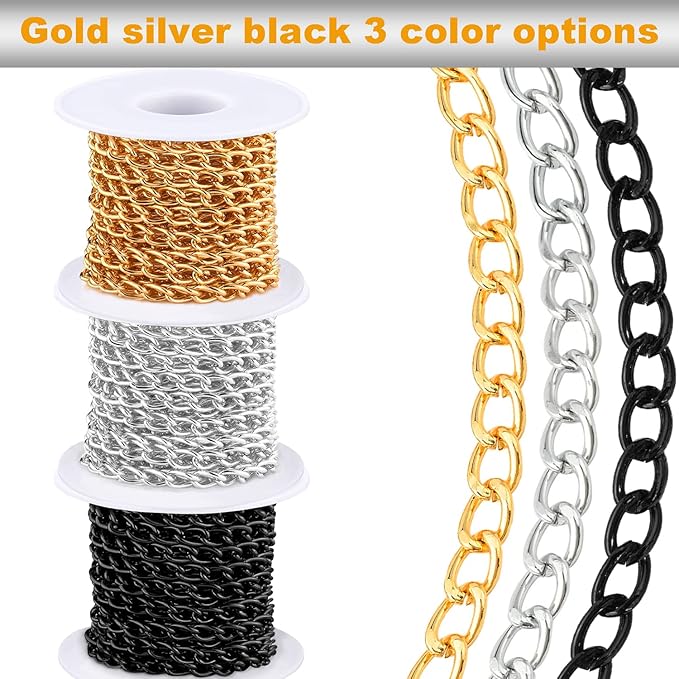 Jishi 16ft Aluminium Curb Chain Roll, Thick Twisted Chain Links, Gold Plated Metal Craft Chain Curb Link Chain Spool for Jewelry Making Necklace Bracelet DIY Crafts, Jewelry Making Findings Supplies